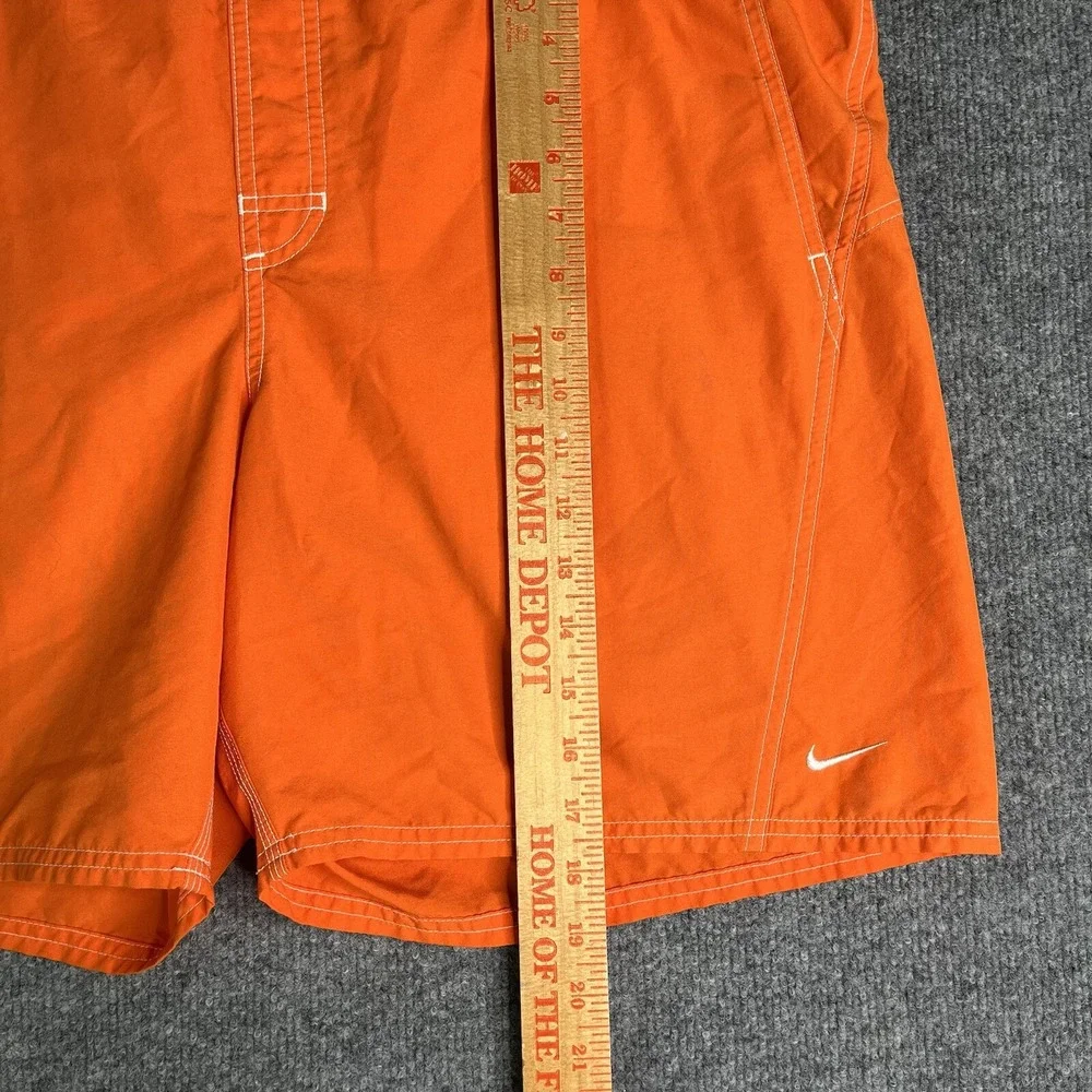 Vintage Y2K Nike Shorts Swim‎ Trunks Men L Orange Drawstring Mesh Lined Spellout